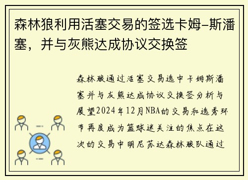 森林狼利用活塞交易的签选卡姆-斯潘塞，并与灰熊达成协议交换签